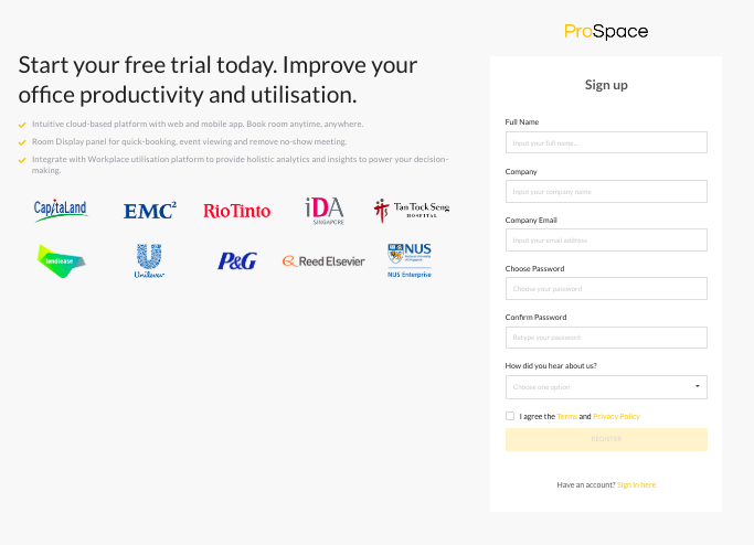 prospace sign up page